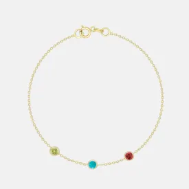 14K Gold 3 Birthstone Charms Bracelet