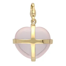 18ct Rose Gold Large Cross Heart Charm with Rose Quartz