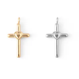 18K Gold PVD Stainless Steel Cross with Heart Charm / PDL0058