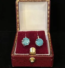 1920s 9ct White Gold Blue Zircon Earrings