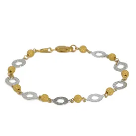 22K Multi Tone Gold Bracelet W/ White Gold Discs & Glass Blast Beads