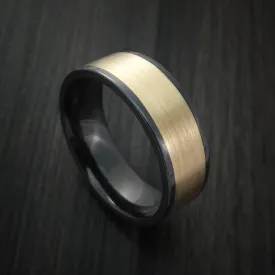 Black Titanium Men's Ring with Wide 14K Yellow Gold Inlay Custom Made Band