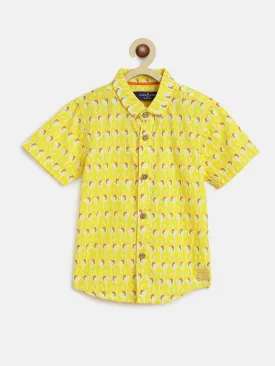 Boys Yellow Printed Cotton Shirt