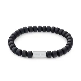 Calvin Klein Jewellery Silver Barrel Steel Black Onyx Round Bead Men's Bracelet - 35000206