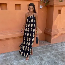 Clara Printed Asymmetric Maxi Dress