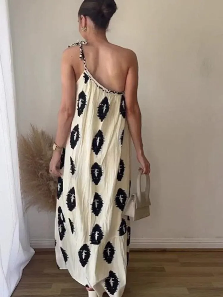 Clara Printed Asymmetric Maxi Dress