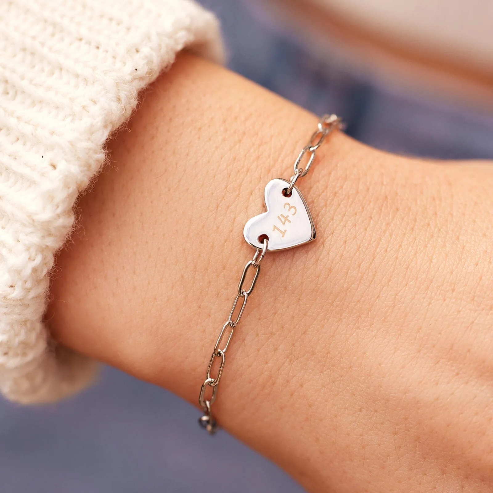 Engravable Heart Paperclip Chain Bracelet