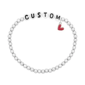 Personalized Letter Bead Stretch Bracelet with Red Heart Charm