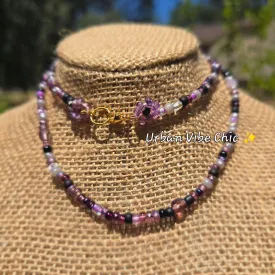 Purple Knight Daisy Beaded Necklace |Flower Bead Bead Necklace | Urban Vibe Chic | Seed Bead Jewelry