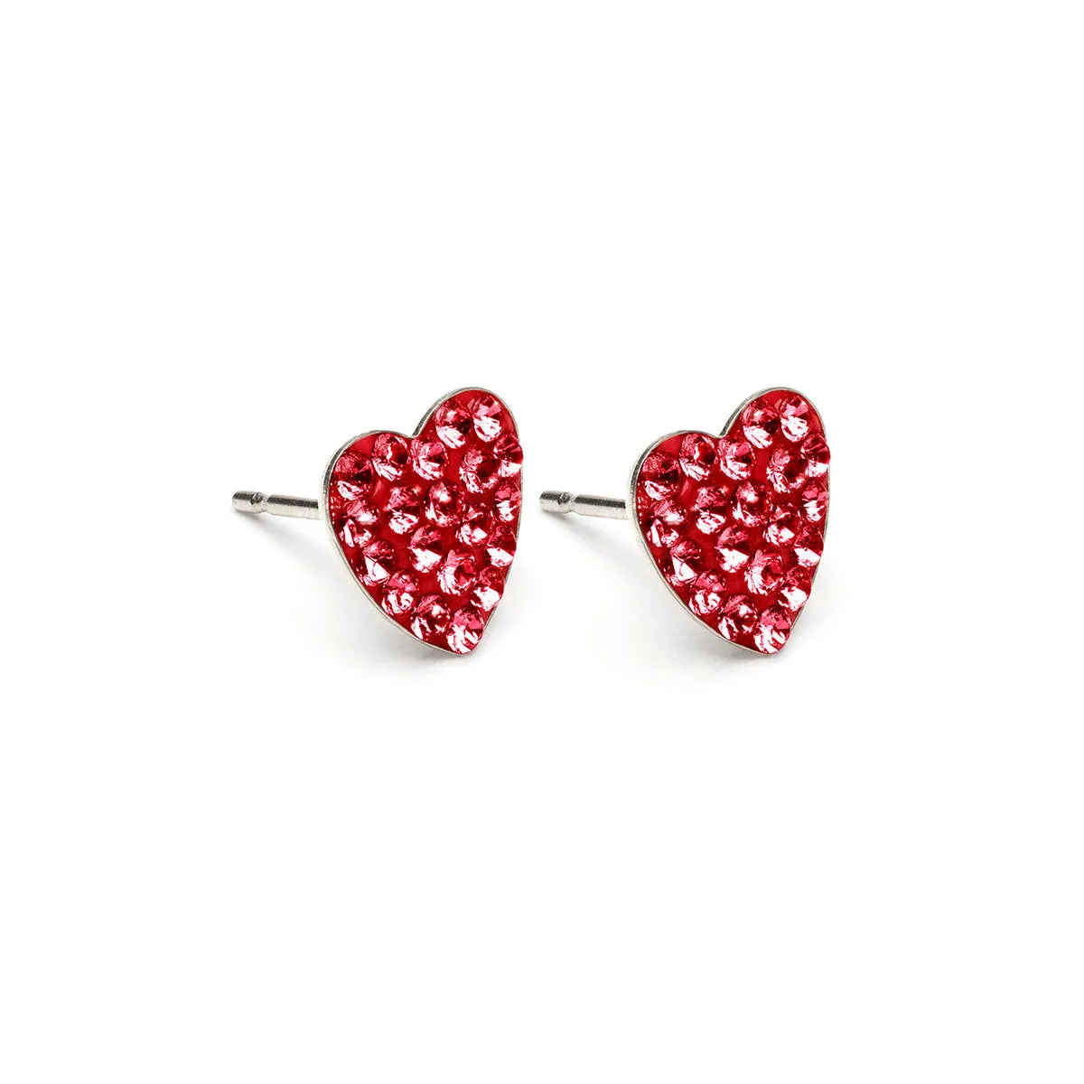 Red Pave Heart Stud Earrings Stainless Steel