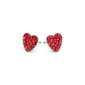 Red Pave Heart Stud Earrings Stainless Steel