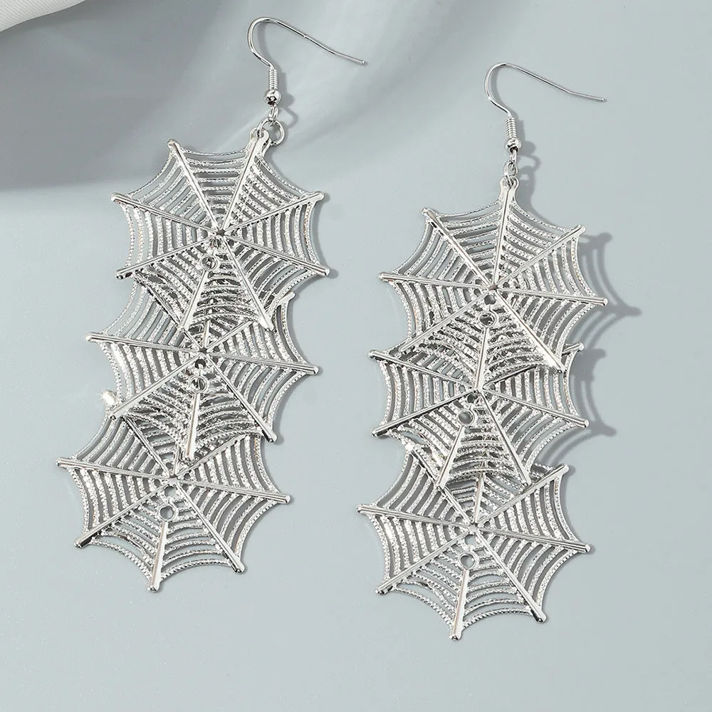 Silver Dangling Spiderwebs Earrings