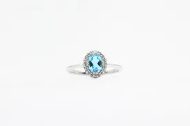 White Gold Blue Topaz Halo Ring